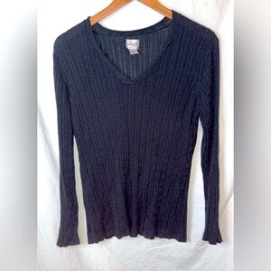 Chico's Black Ribbed Knit Pullover Top Size 3 (XL)